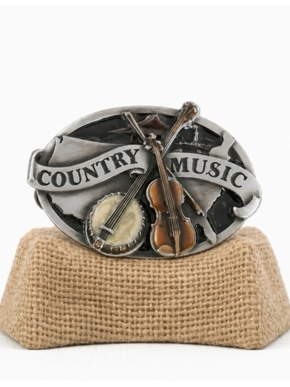 Vintage 1984 Pewter Country Music Belt Buckle E-29